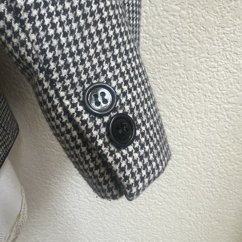 Sasson VTG Houndstooth Wool Blend Open Blazer Sz 8/9 Small High Neck Pockets - Picture 4 of 7